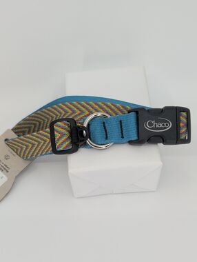 Chaco Dog Collar, Fiesta Jacquard Webbing, Multicolor/Rainbow & Blue Sz Large